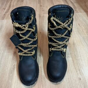 Timberland Planet Brooklyn PRO CUSTOM MADE Black and Plated Gold Chain Boots